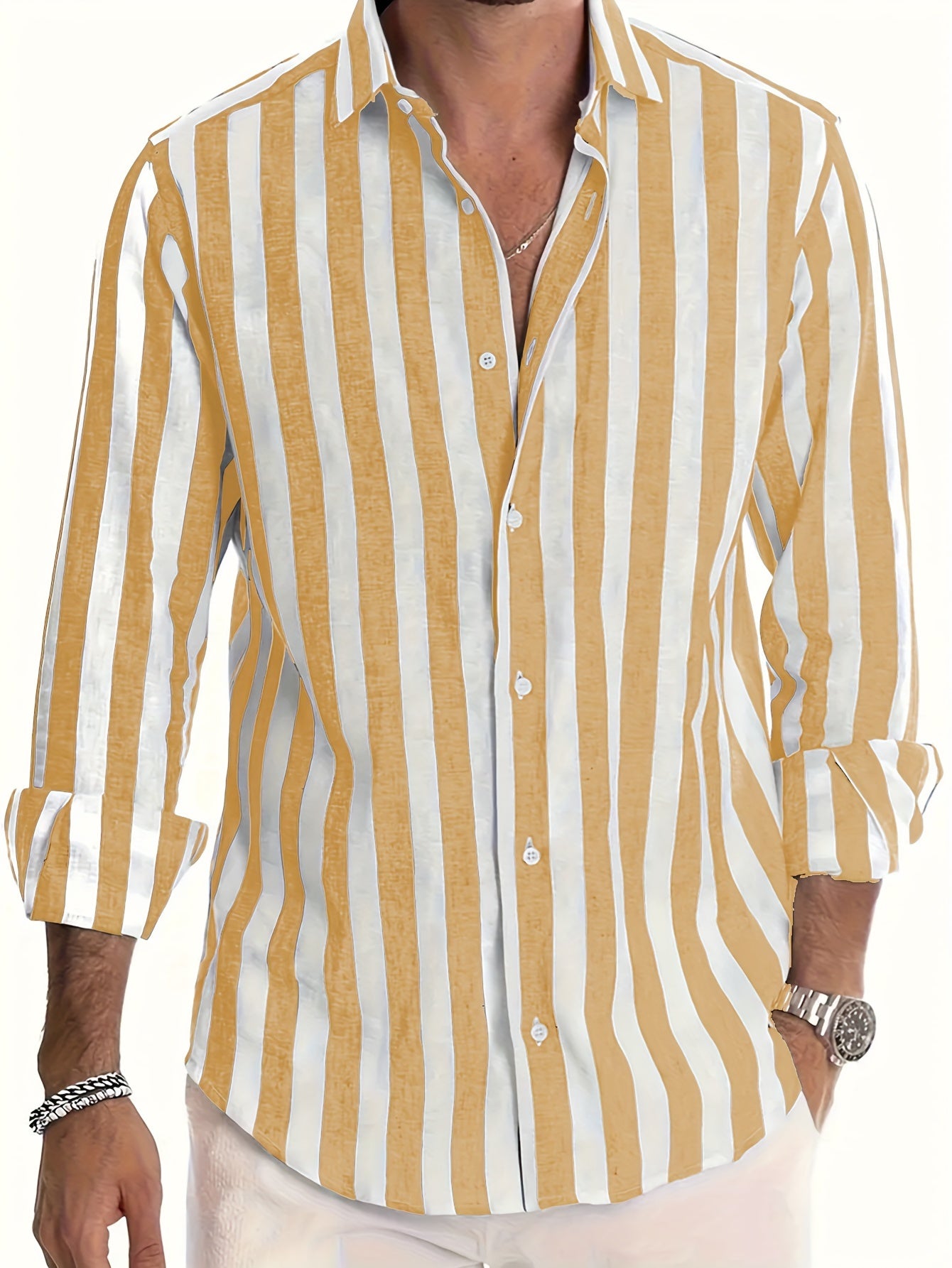 Camisa de manga larga a rayas para hombre