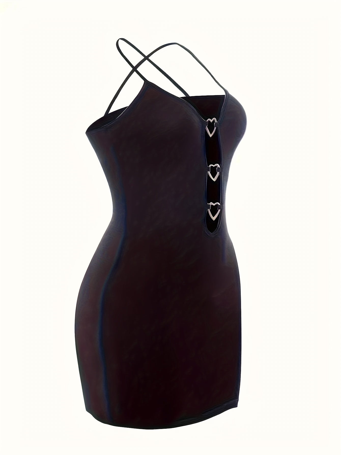 Vestido negro sexy con espalda descubierta y detalle de aro metálico en forma de corazón