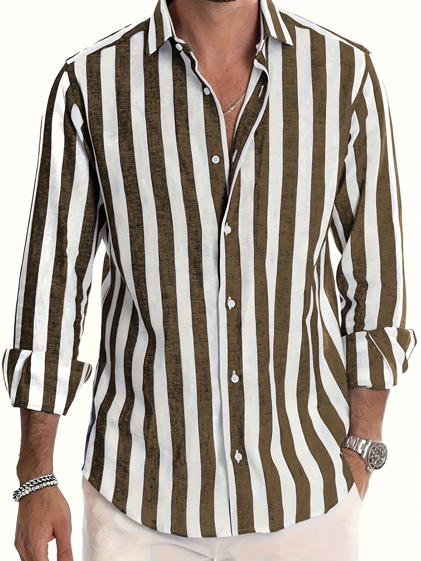 Camisa de manga larga a rayas para hombre
