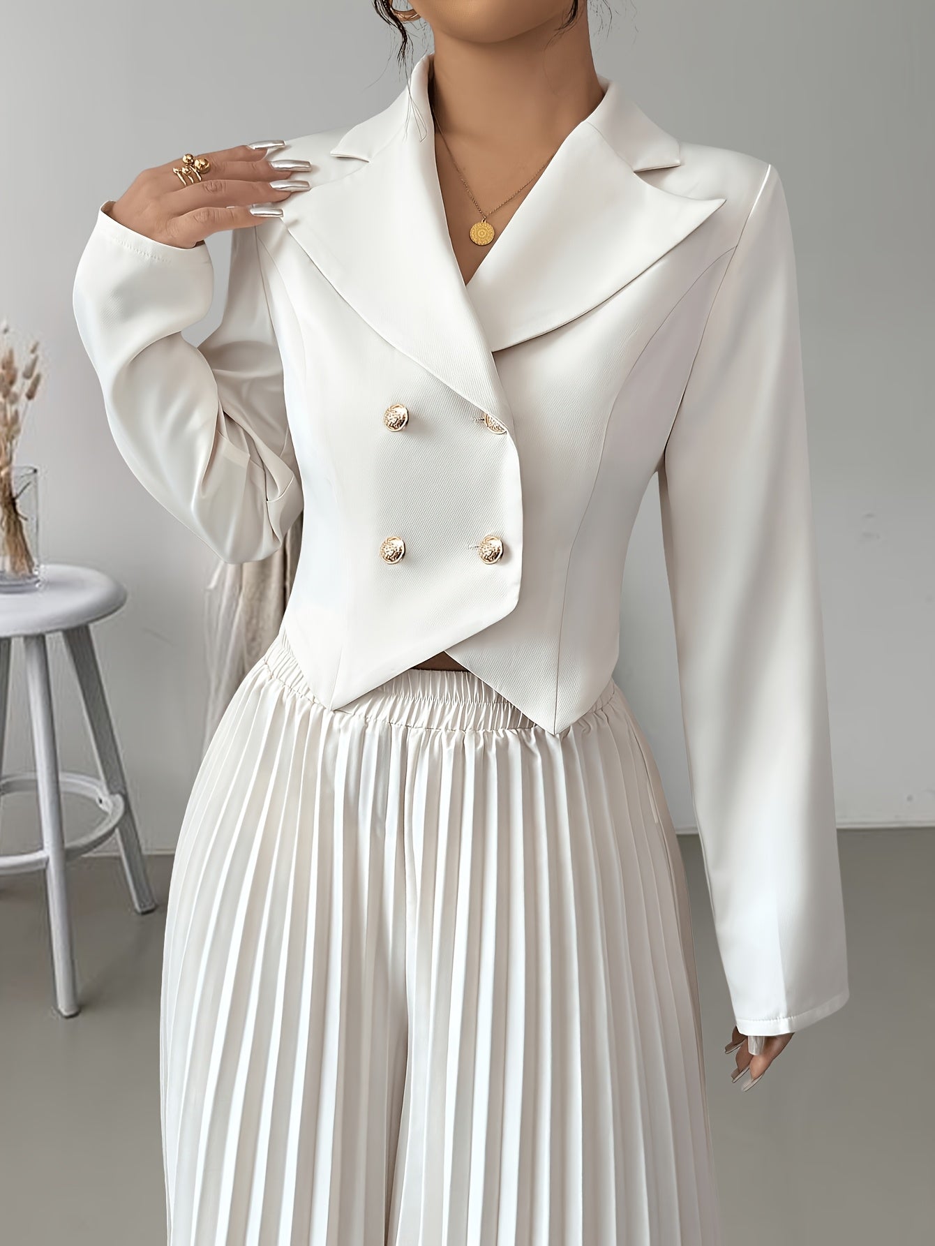 Conjunto elegante de 2 piezas Top cruzado y pantalón plisado, ideal para ir al trabajo.