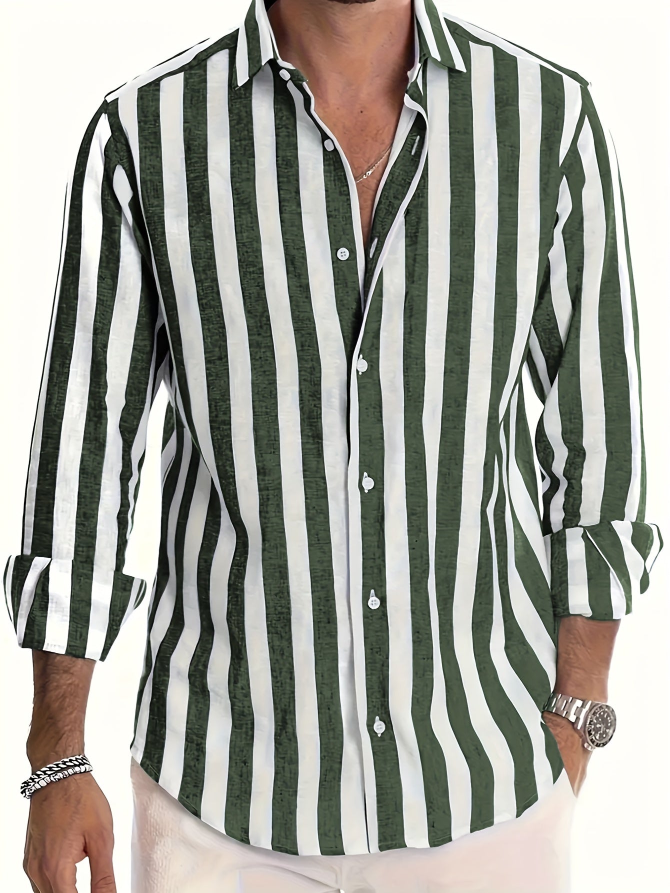 Camisa de manga larga a rayas para hombre