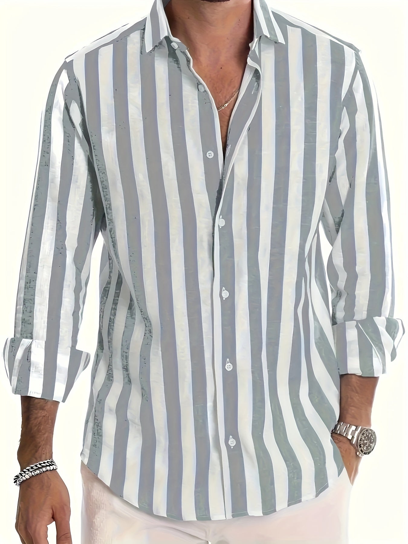 Camisa de manga larga a rayas para hombre