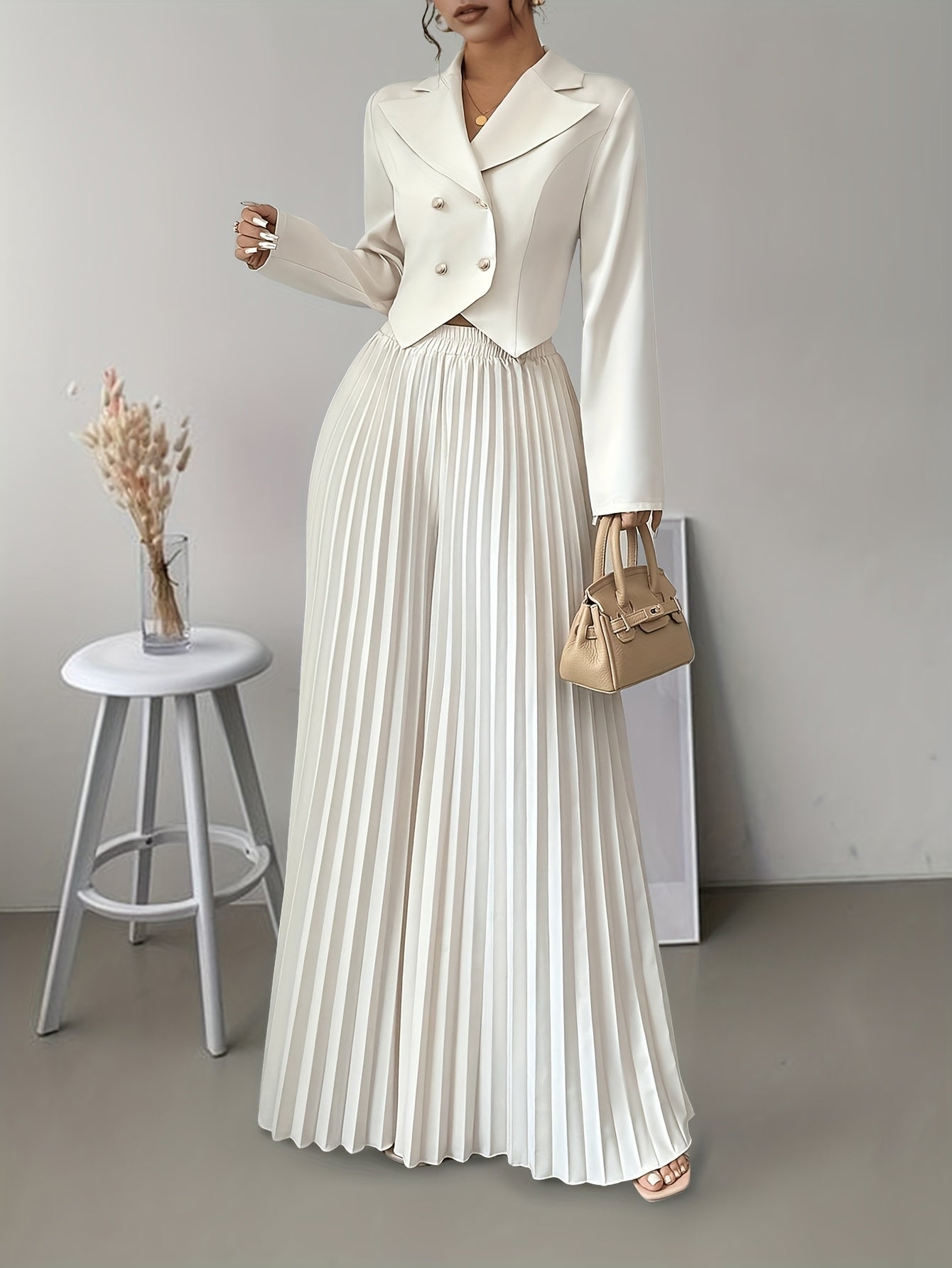 Conjunto elegante de 2 piezas Top cruzado y pantalón plisado, ideal para ir al trabajo.