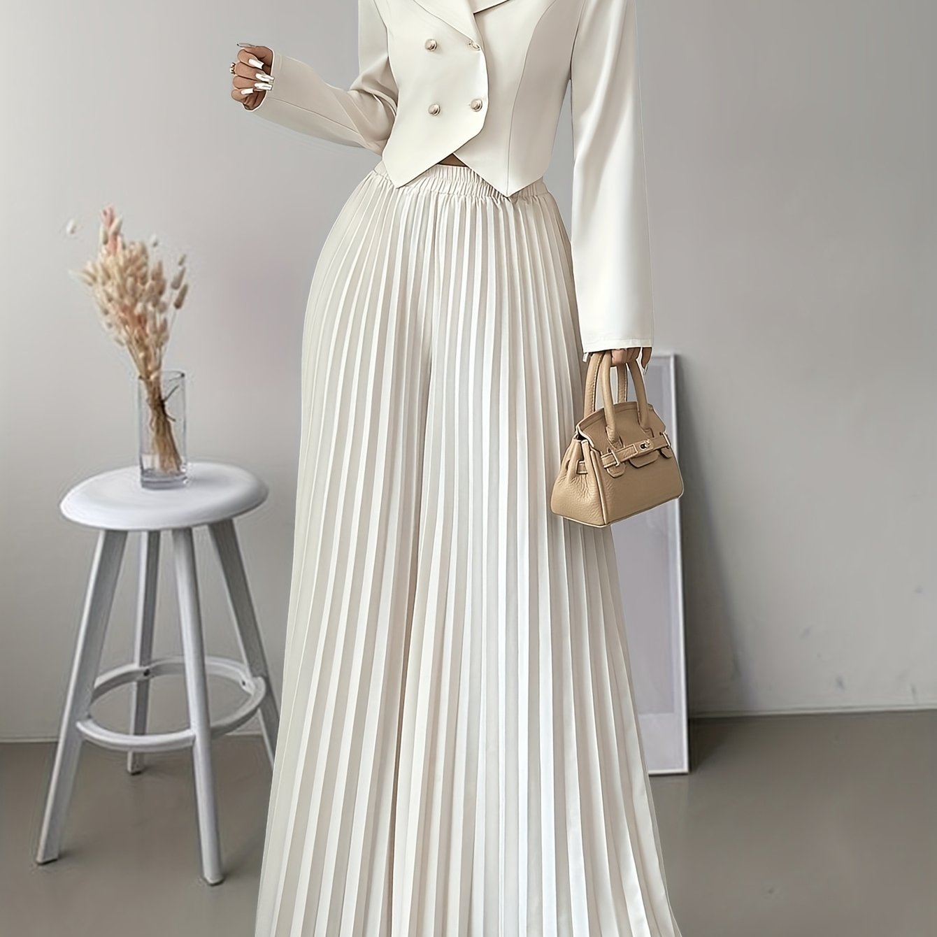 Conjunto elegante de 2 piezas Top cruzado y pantalón plisado, ideal para ir al trabajo.