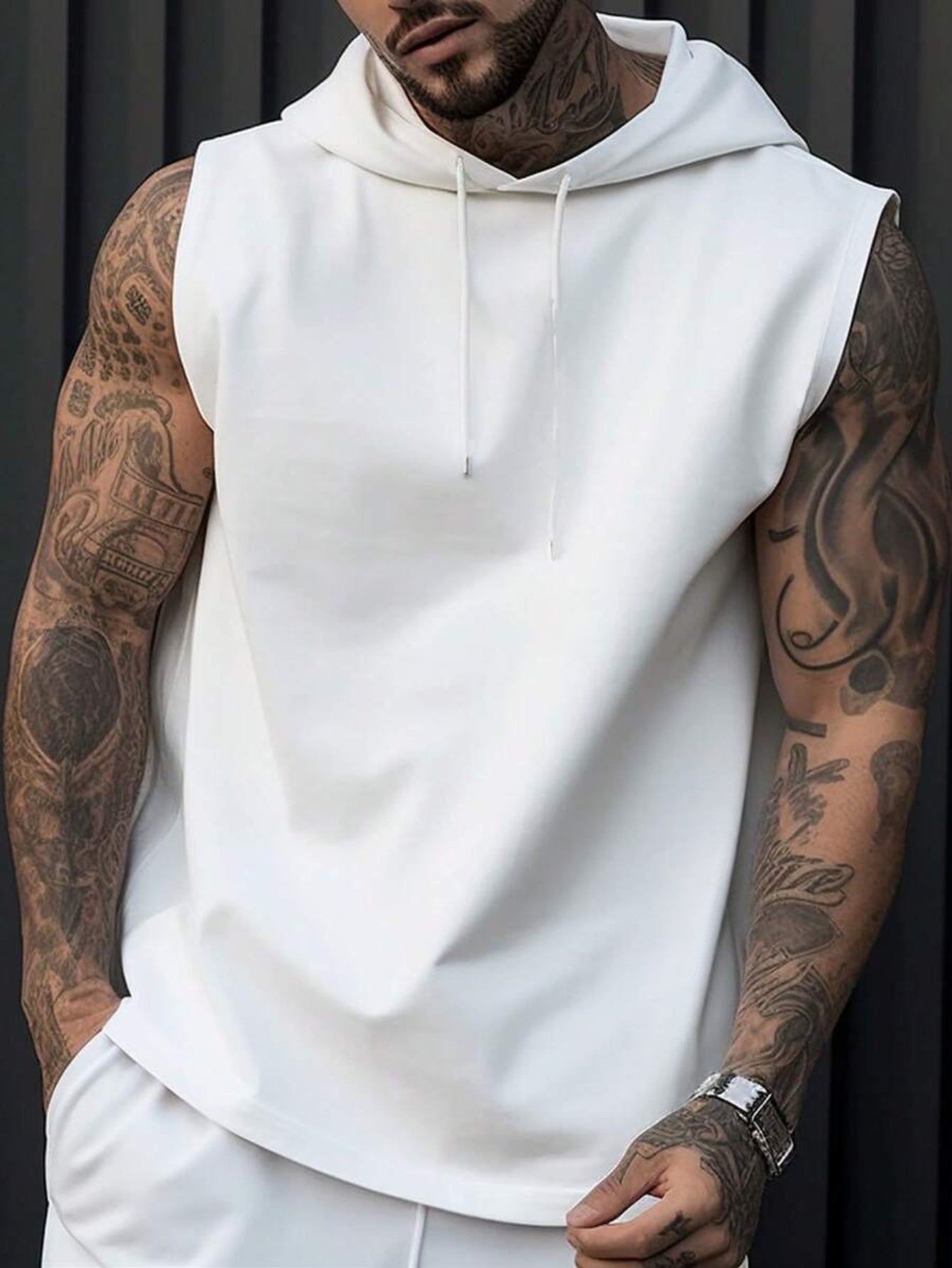 Chaleco sin mangas con capucha para hombre