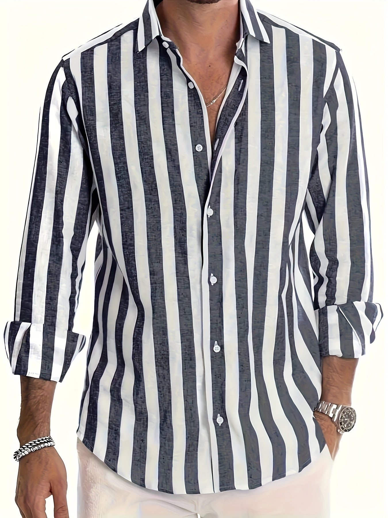 Camisa de manga larga a rayas para hombre