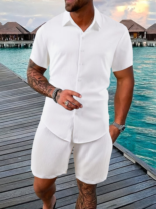 Conjunto casual de camisa y shorts de manga corta con solapa