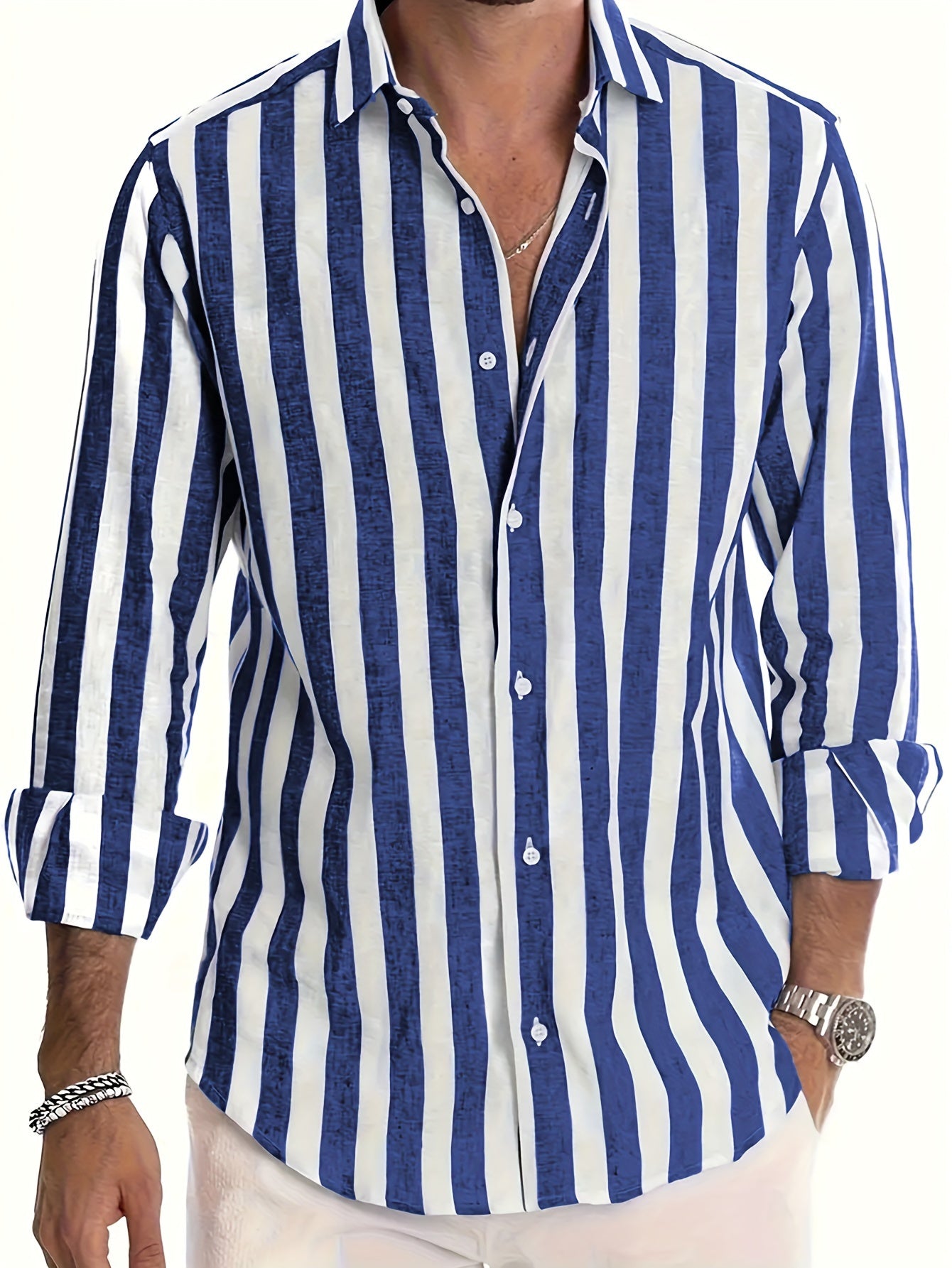 Camisa de manga larga a rayas para hombre