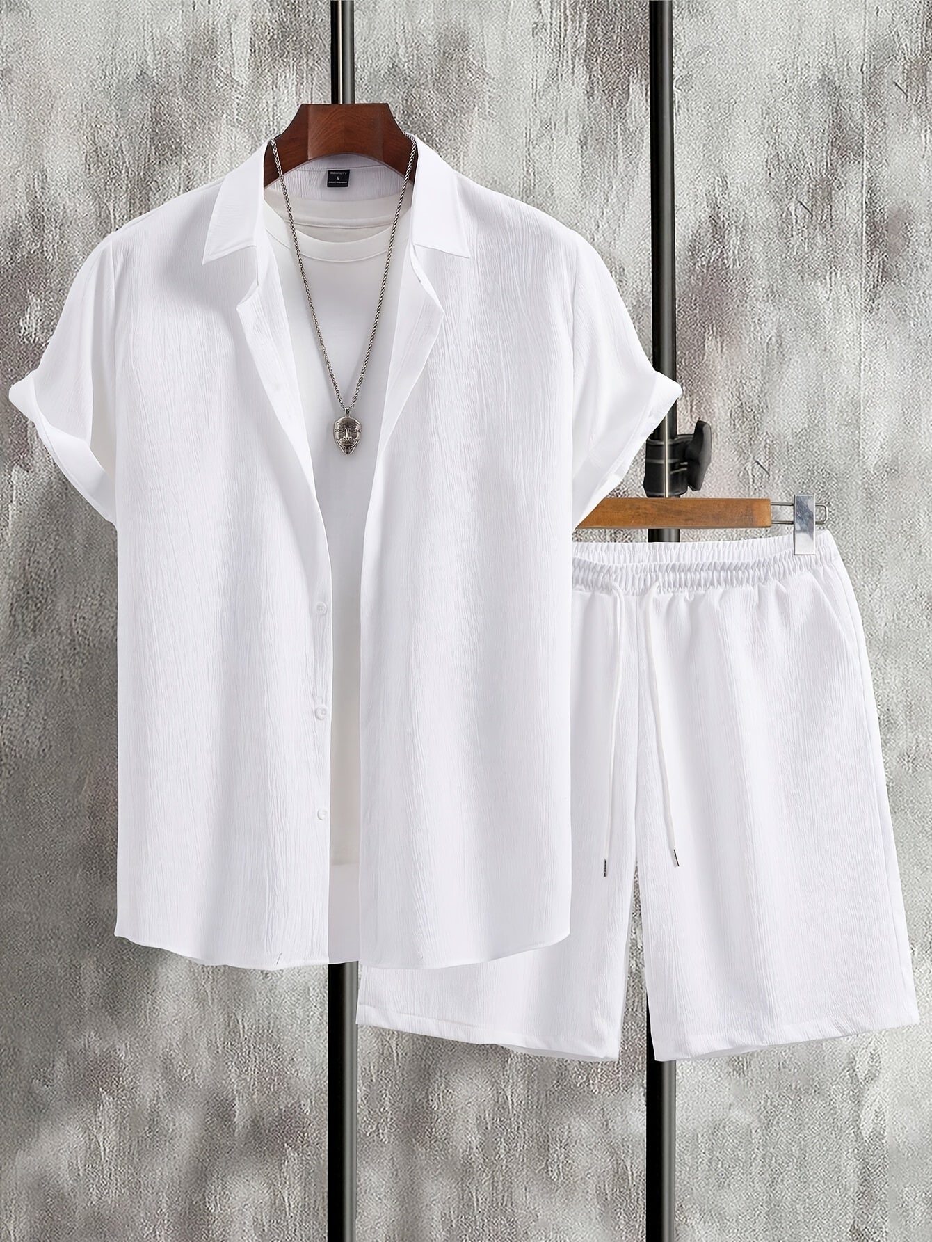 Conjunto casual de camisa y shorts de manga corta con solapa