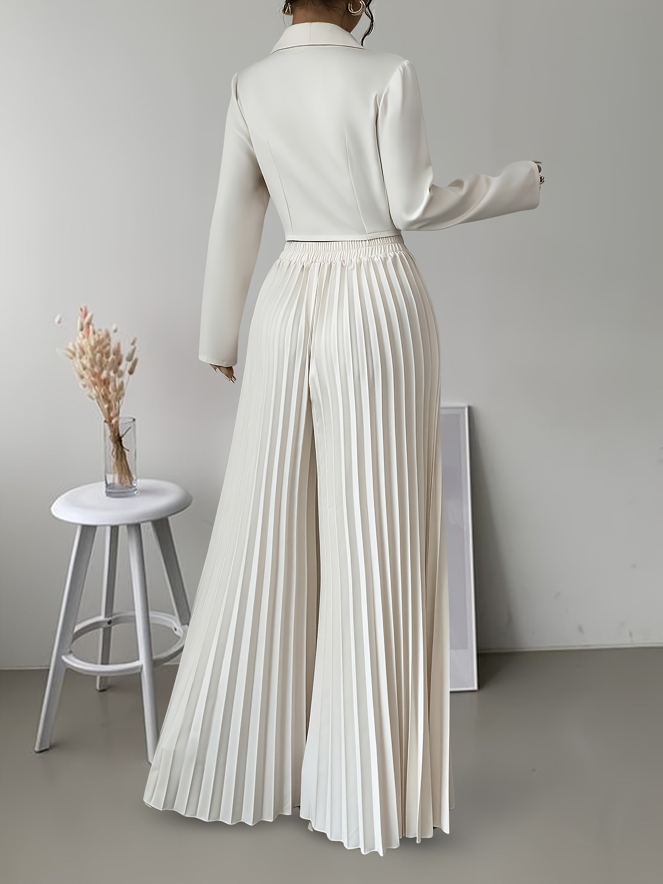 Conjunto elegante de 2 piezas Top cruzado y pantalón plisado, ideal para ir al trabajo.